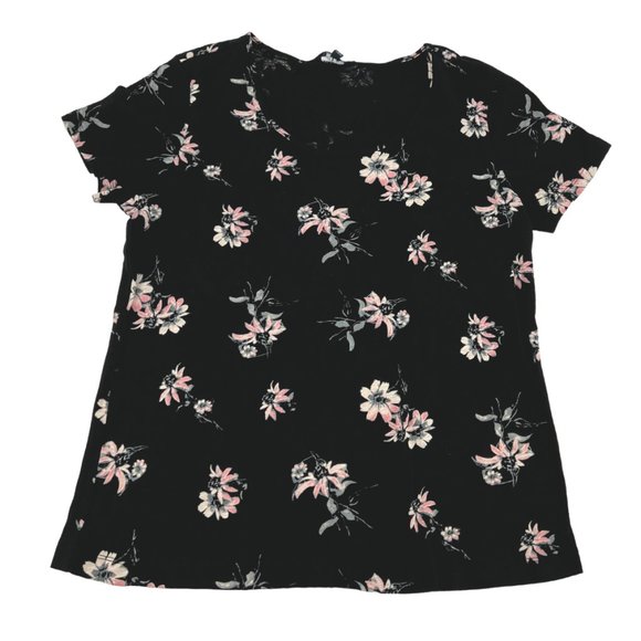 Nicole Miller | Women's Scoop Neck Tee | Black Floral | Various Sizes - Picture 1 of 2